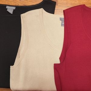 Set of 3, sleeveless silk/cotton shell shirts